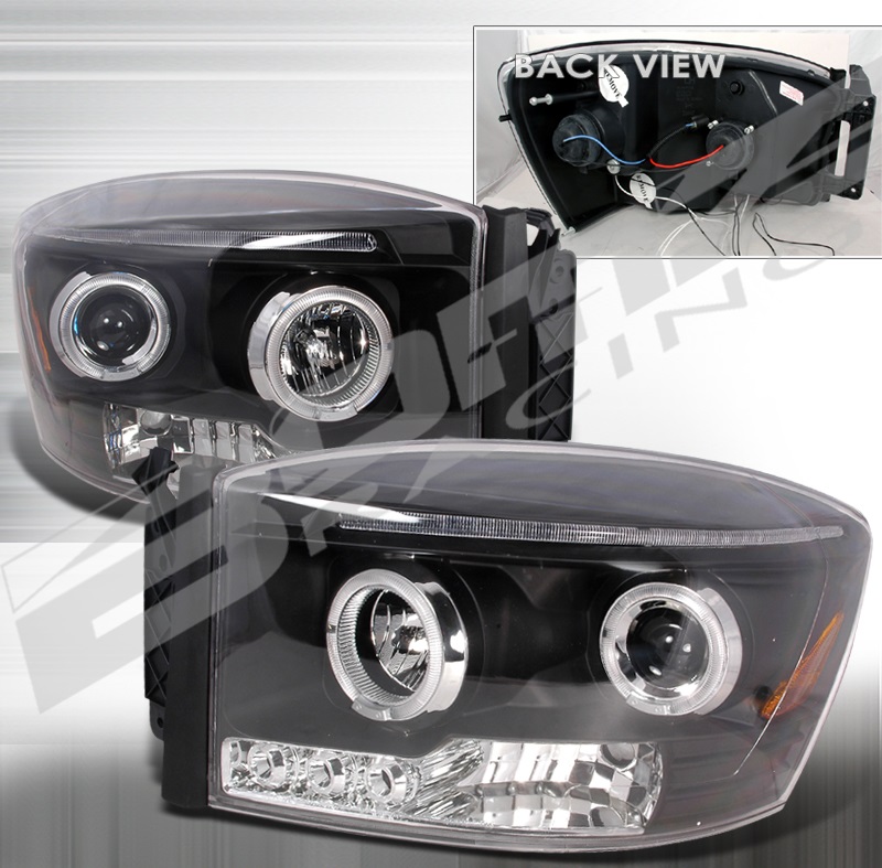 Black Halogen Projector Headlights With LEDs 06-08 Dodge Ram Black Halogen Projector Headlights With LEDs 06-08 Dodge Ram
